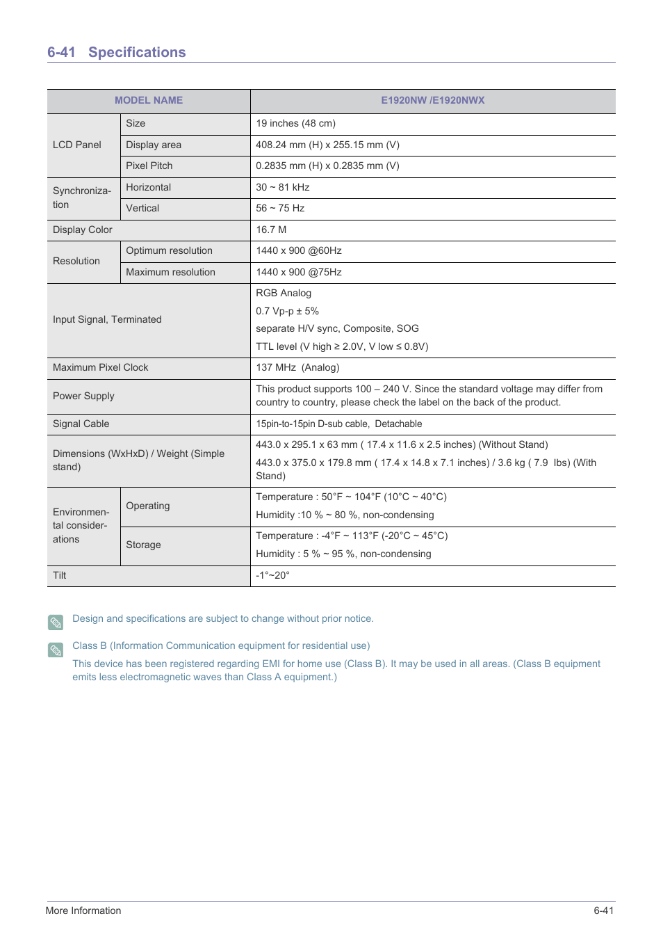 41 specifications, Specifications -41 | Samsung B2340 User Manual | Page 142 / 181