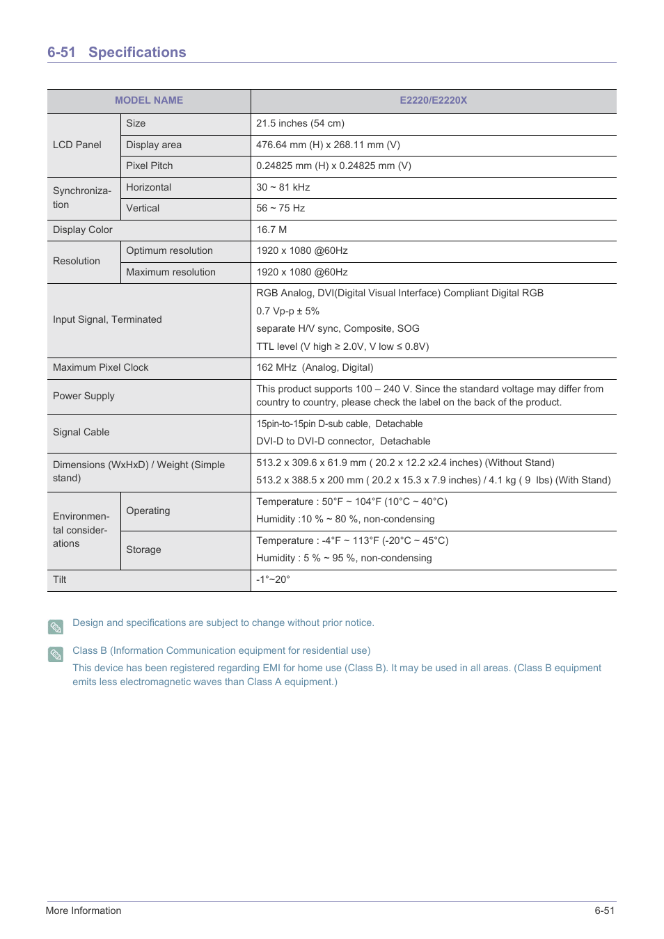 51 specifications, Specifications -51 | Samsung B2340 User Manual | Page 152 / 181