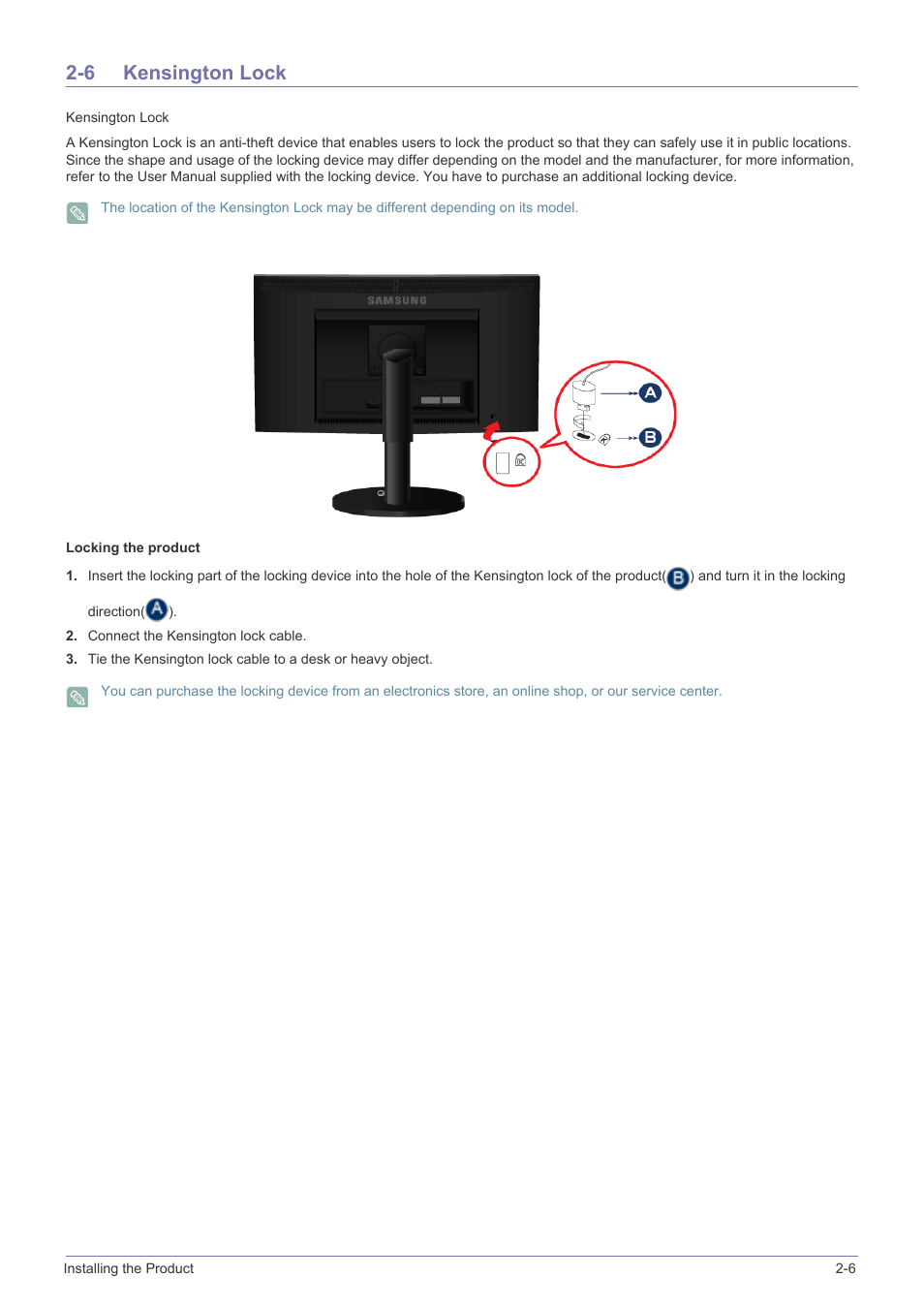 6 kensington lock, Kensington lock -6 | Samsung B2340 User Manual | Page 25 / 181