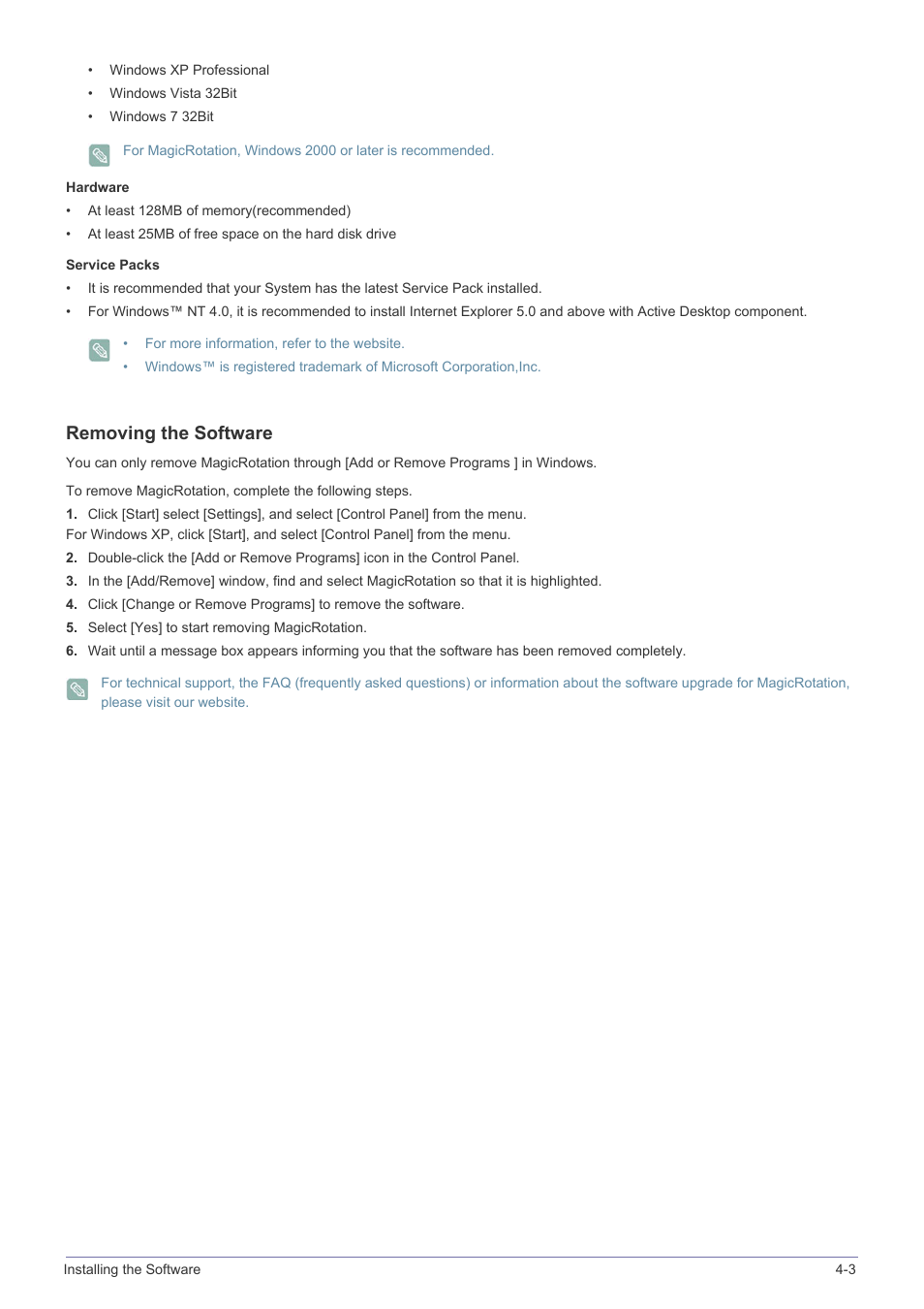 Removing the software | Samsung B2340 User Manual | Page 96 / 181