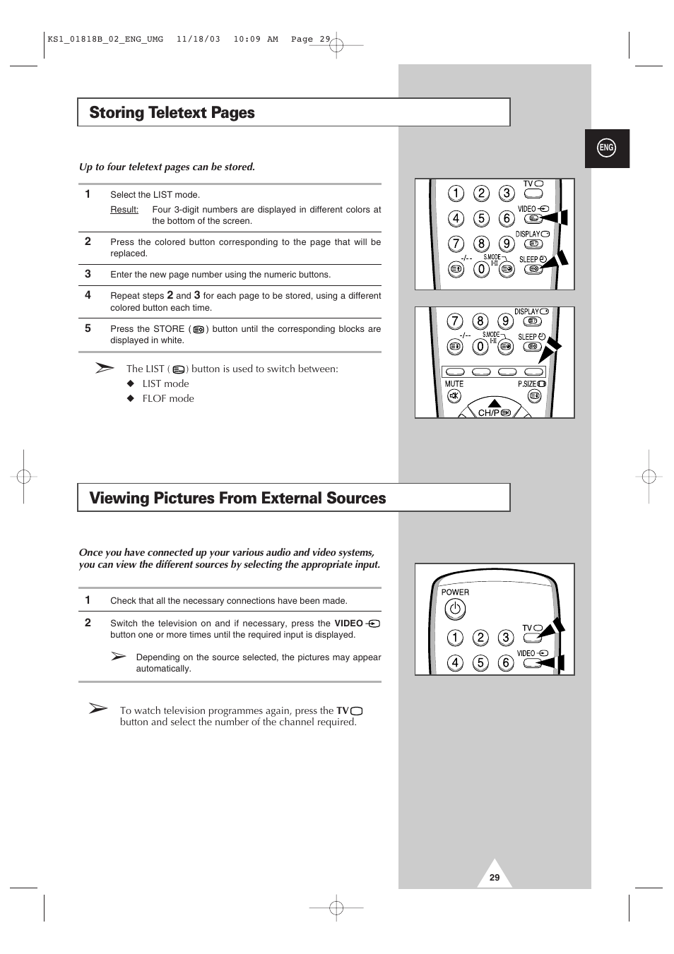 Storing teletext pages, Viewing pictures from external sources | Samsung 21K10 User Manual | Page 29 / 32