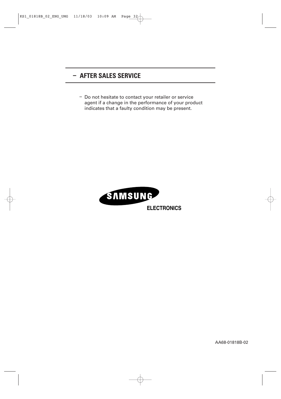 After sales service | Samsung 21K10 User Manual | Page 32 / 32