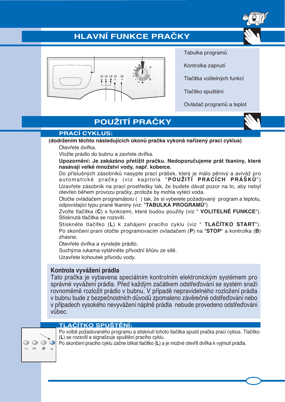 Pouîití praâky, Model, Hlavní funkce praâky | Pb c l, Prací cyklus | Ardo FLS80E User Manual | Page 13 / 40