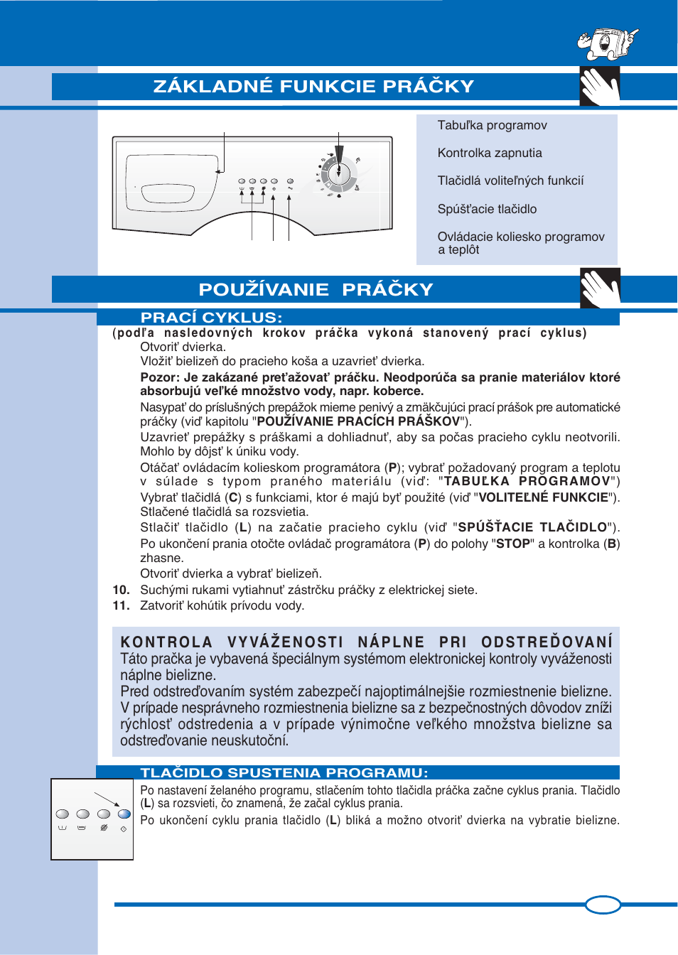 Pouîívanie práâky, Model, Základné funkcie práâky | Pb c l, Prací cyklus | Ardo FLS80E User Manual | Page 17 / 40