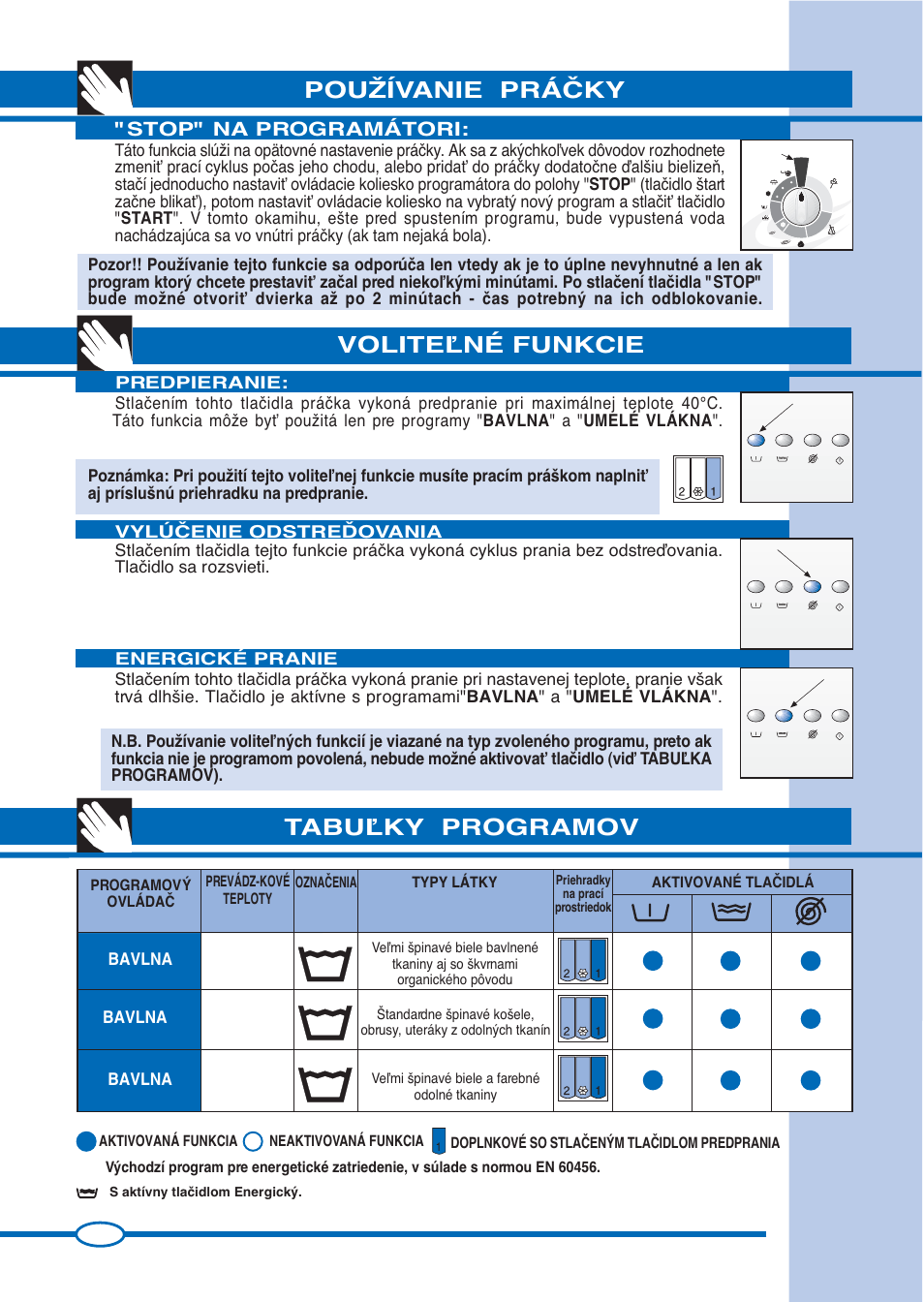 Pouîívanie práâky voliteªné funkcie, Tabuªky programov, Stop" na programátori | Ardo FLS80E User Manual | Page 18 / 40