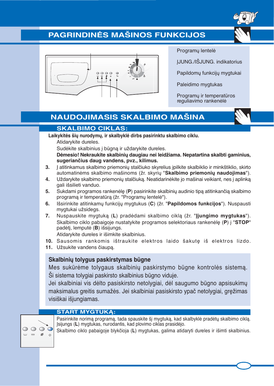 Naudojimasis skalbimo ma·ina, Modelis, Pagrindinñs ma·inos funkcijos | Pb c l, Skalbimo ciklas | Ardo FLS80E User Manual | Page 25 / 40