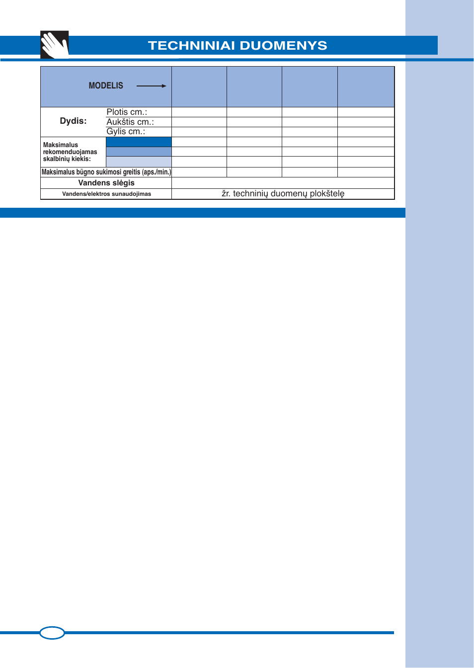 Techniniai duomenys | Ardo FLS80E User Manual | Page 28 / 40