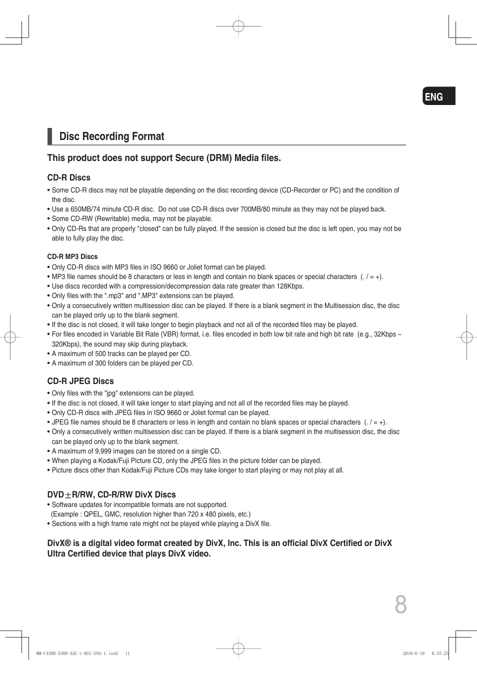 Disc recording format | Samsung MM-C430D User Manual | Page 10 / 68