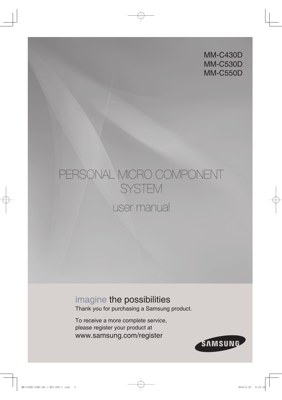 Personal micro component system user manual, Imagine the possibilities | Samsung MM-C430D User Manual | Page 2 / 68