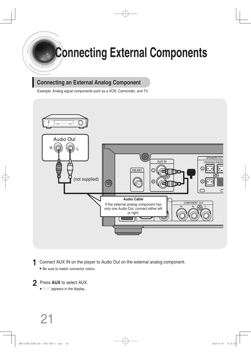 Connecting external components | Samsung MM-C430D User Manual | Page 23 / 68