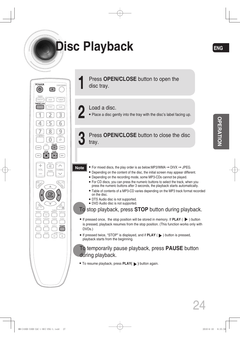 Disc playback, 24 disc playback | Samsung MM-C430D User Manual | Page 26 / 68