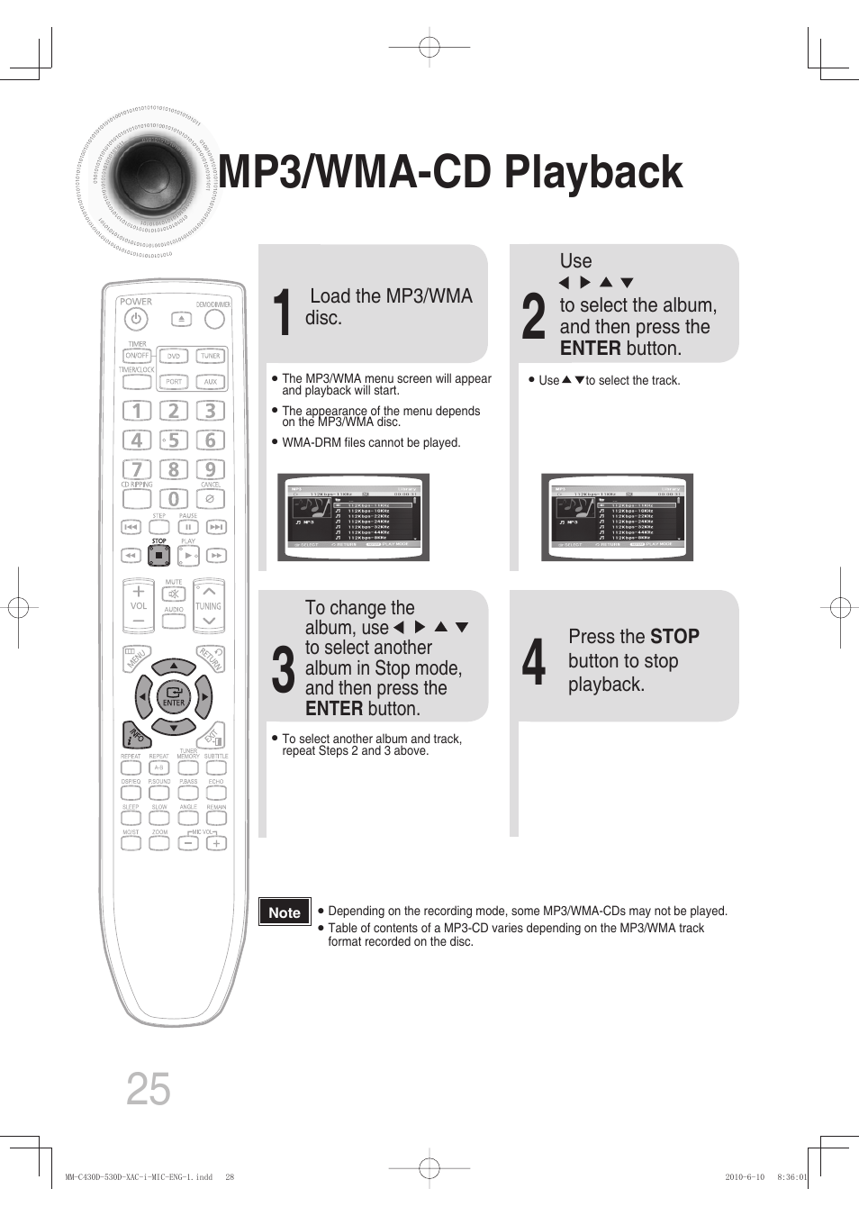 Mp3/wma-cd playback | Samsung MM-C430D User Manual | Page 27 / 68