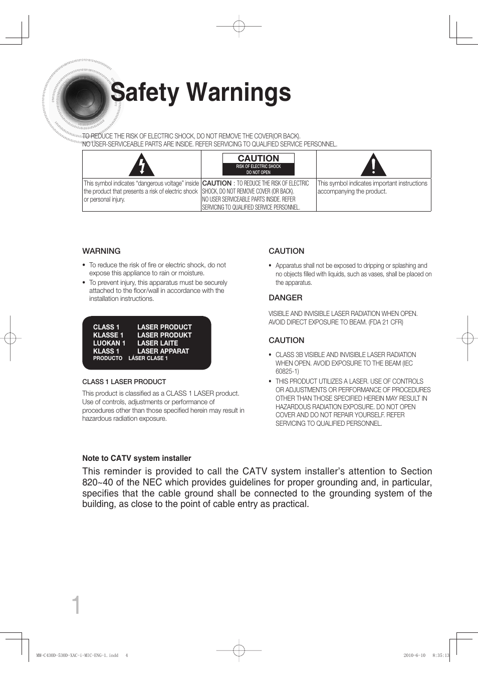 Preparation, Safety warnings, 1safety warnings | Samsung MM-C430D User Manual | Page 3 / 68