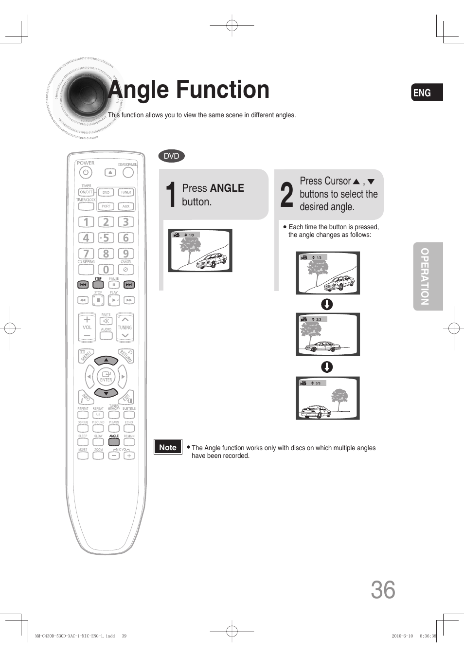 Angle function | Samsung MM-C430D User Manual | Page 38 / 68