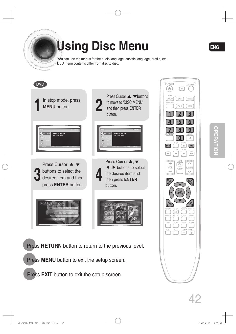 Using disc menu | Samsung MM-C430D User Manual | Page 44 / 68