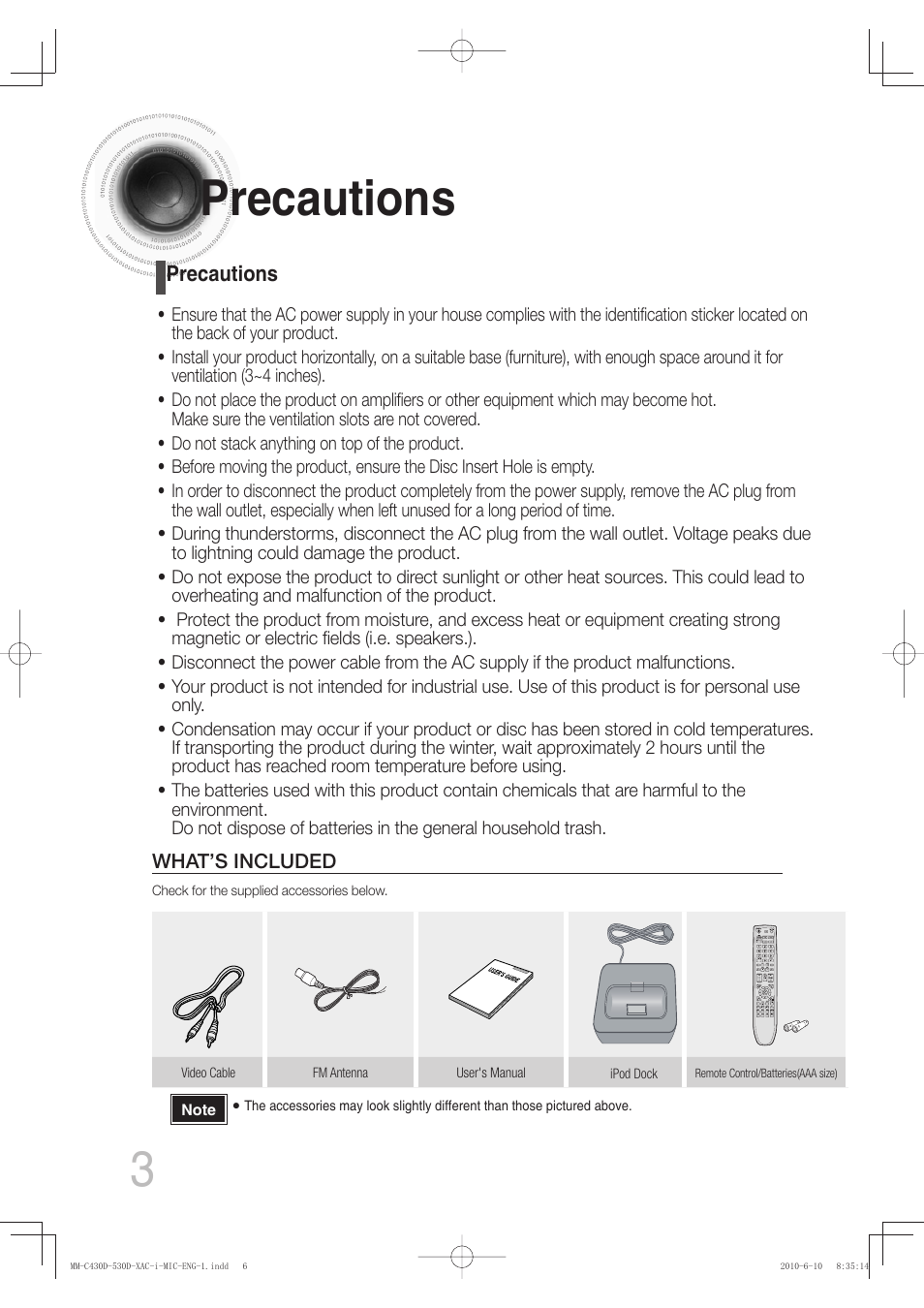 Precautions, Precautions 3 | Samsung MM-C430D User Manual | Page 5 / 68