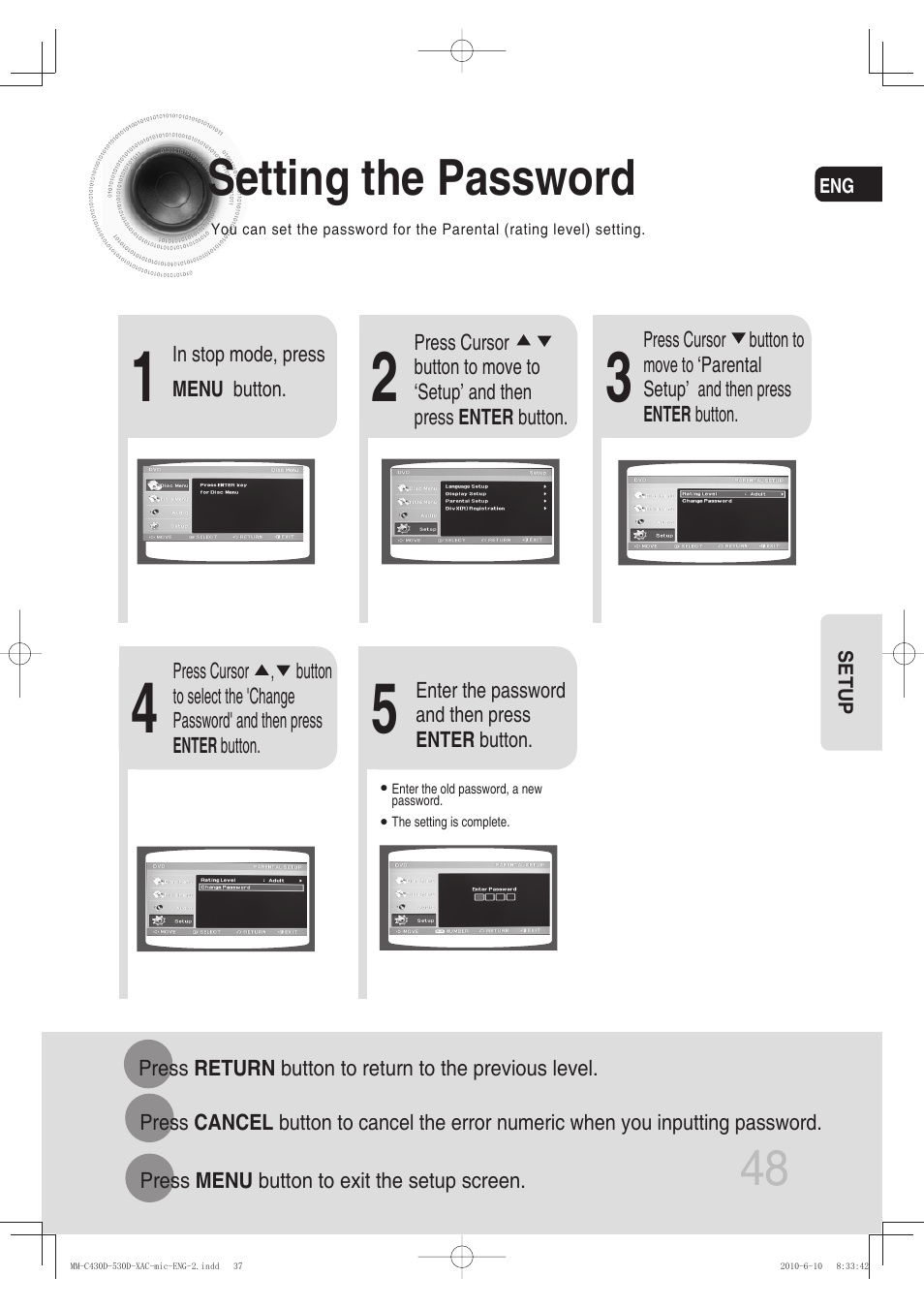 Setting the password | Samsung MM-C430D User Manual | Page 50 / 68