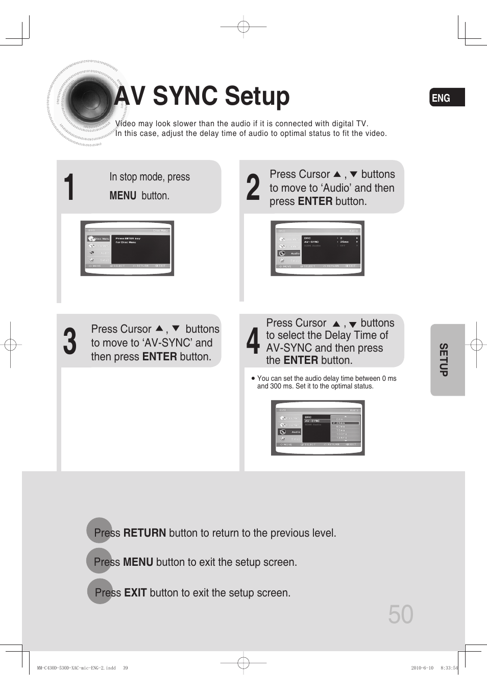 Av sync setup | Samsung MM-C430D User Manual | Page 52 / 68