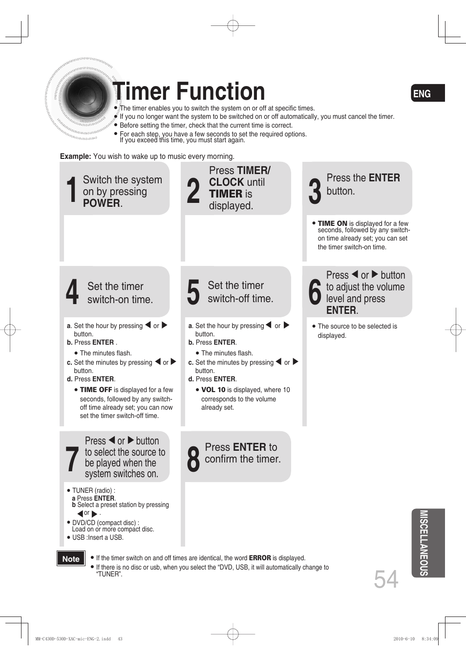 Timer function, 54 timer function | Samsung MM-C430D User Manual | Page 56 / 68