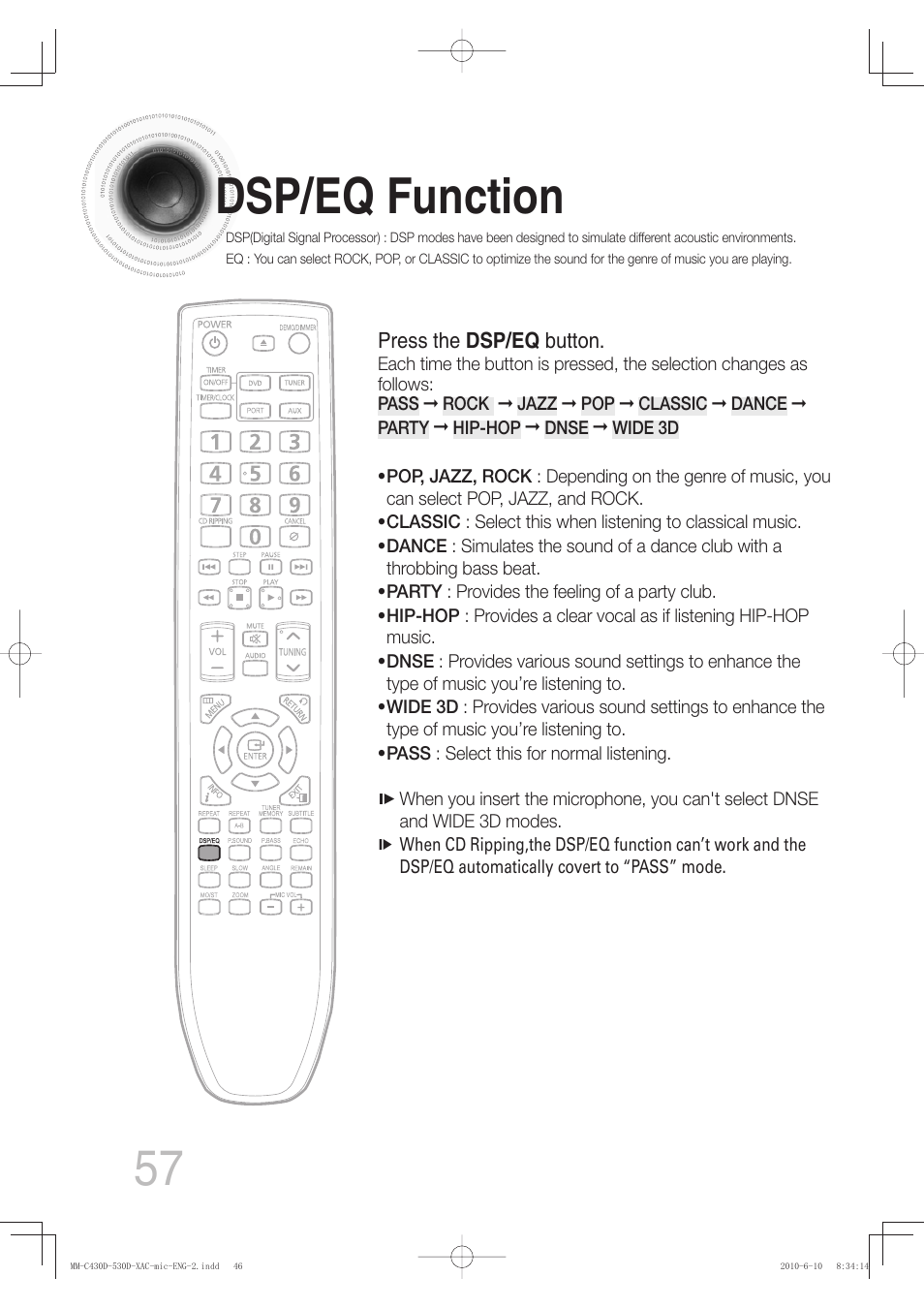 Dsp/eq function, 57 dsp/eq function | Samsung MM-C430D User Manual | Page 59 / 68