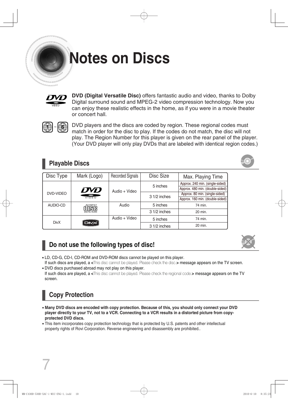 Notes on discs | Samsung MM-C430D User Manual | Page 9 / 68