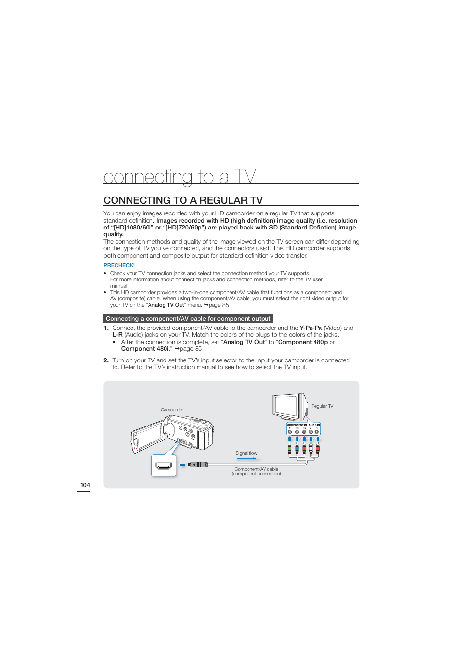 Connecting to a regular tv, Connecting to a tv | Samsung HMX-H204BN User Manual | Page 116 / 145