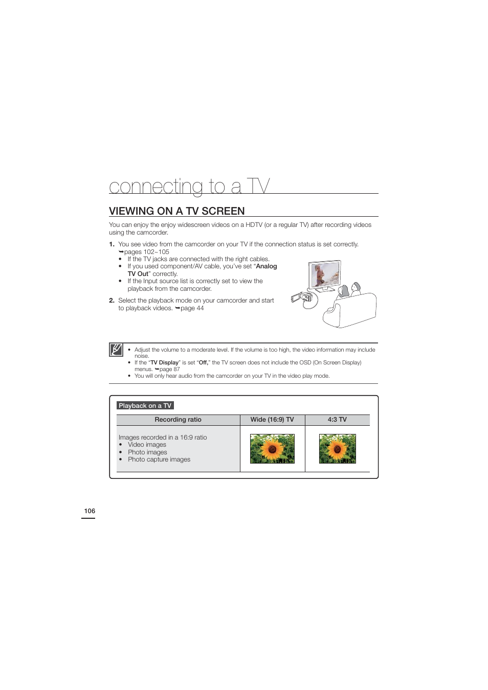 Viewing on a tv screen, Connecting to a tv | Samsung HMX-H204BN User Manual | Page 118 / 145