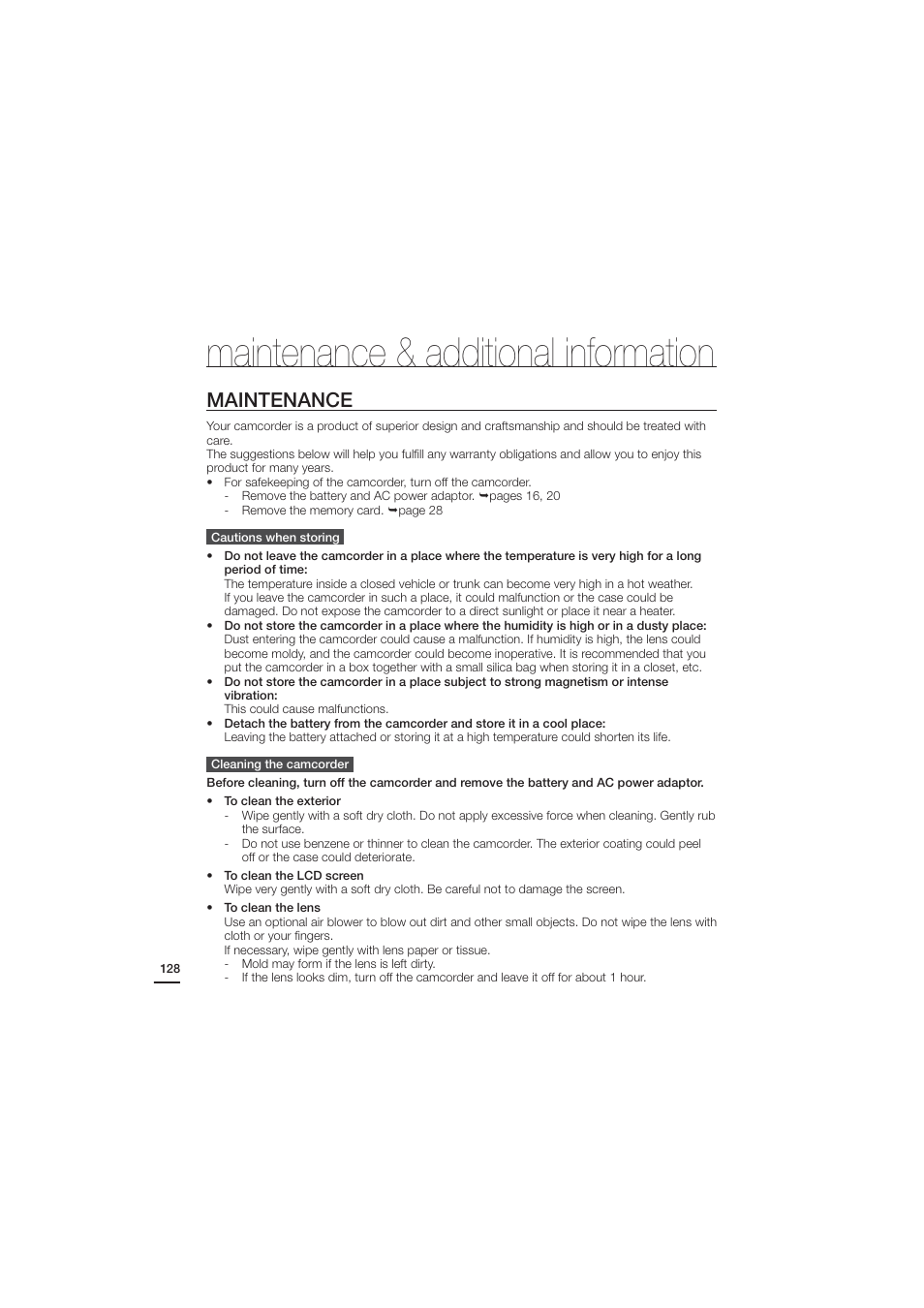 Maintenance & additional information, Maintenance | Samsung HMX-H204BN User Manual | Page 140 / 145