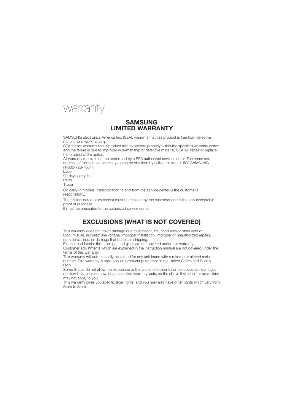 Warranty | Samsung HMX-H204BN User Manual | Page 144 / 145