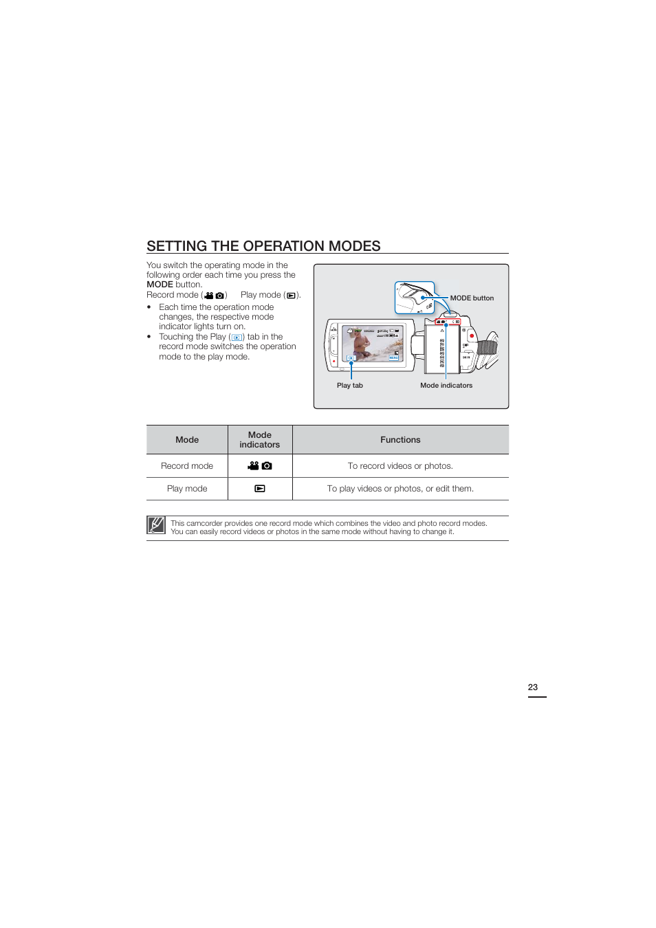 Setting the operation modes | Samsung HMX-H204BN User Manual | Page 35 / 145