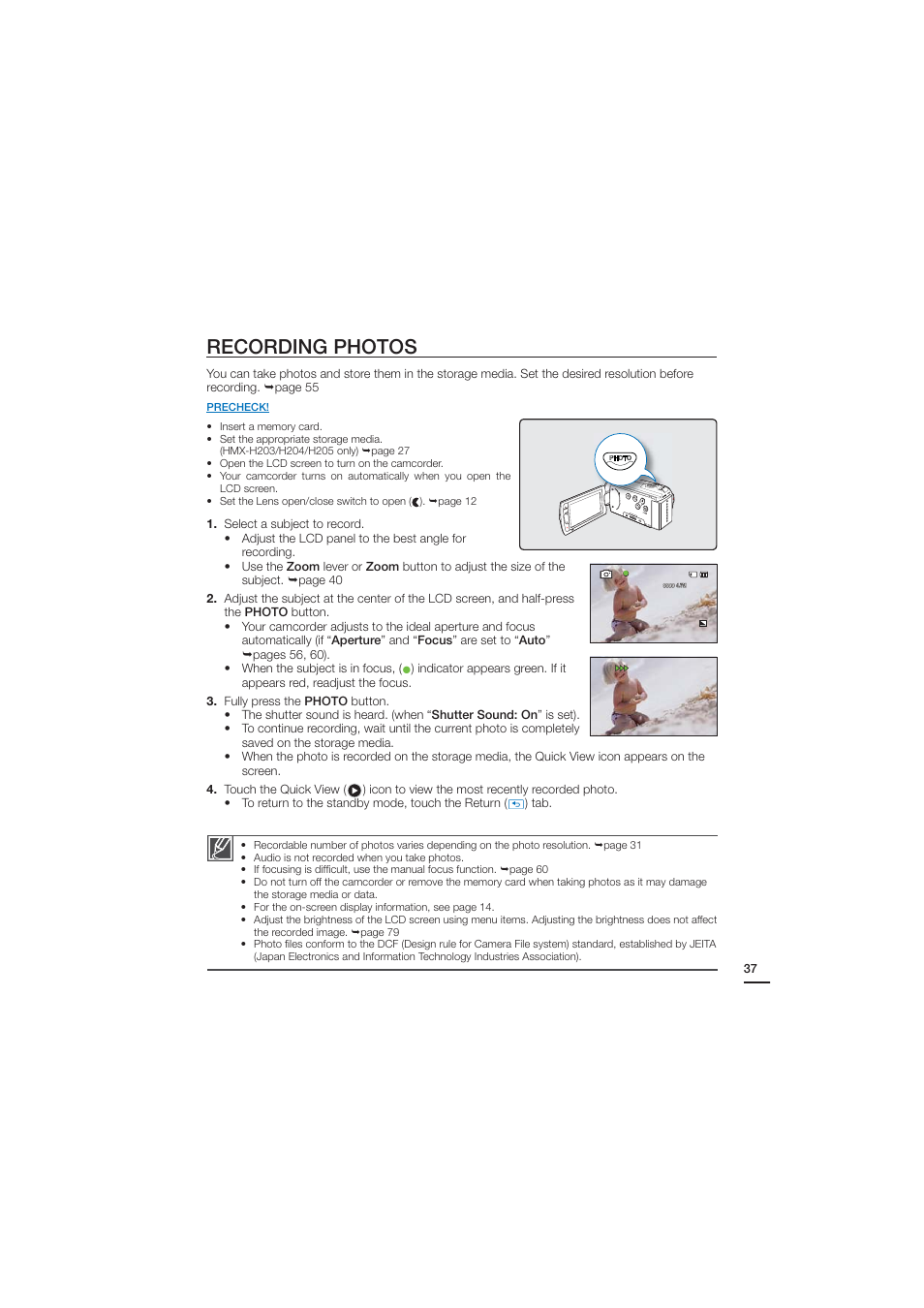 Recording photos | Samsung HMX-H204BN User Manual | Page 49 / 145