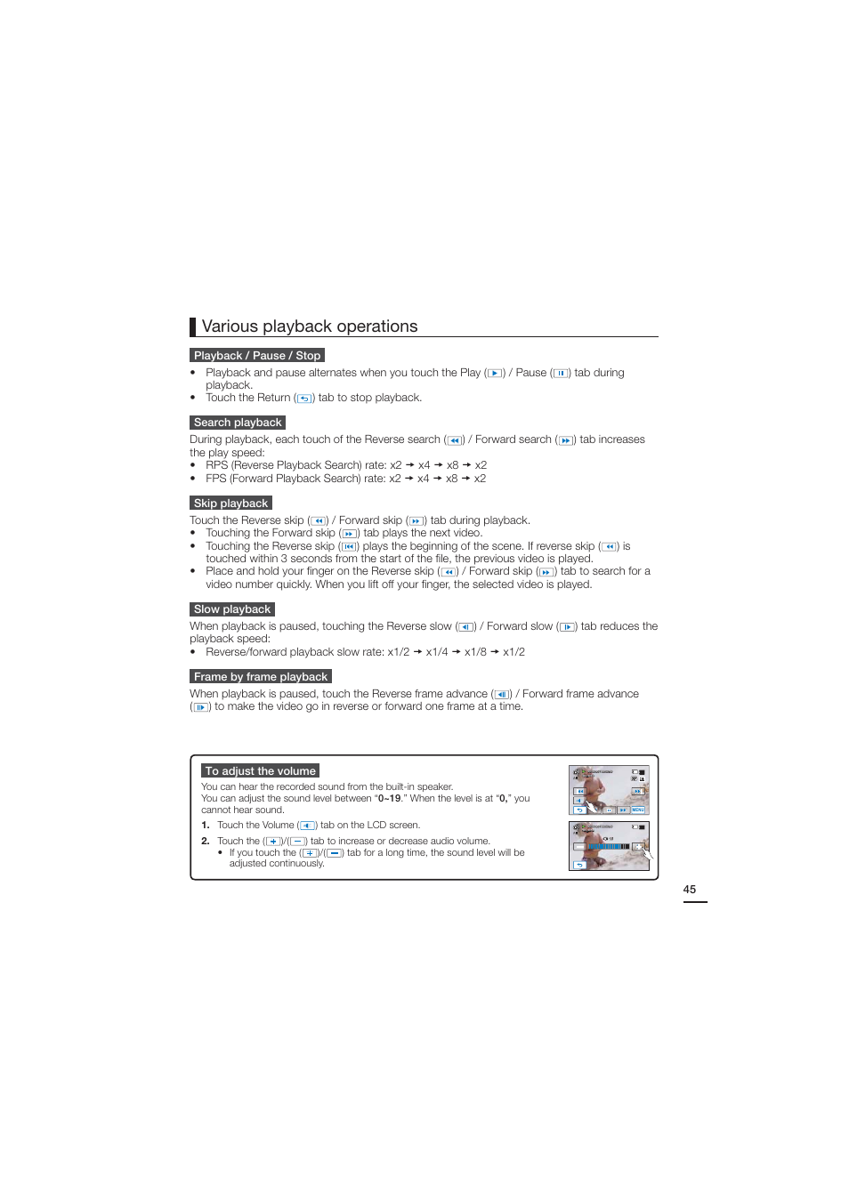 Various playback operations | Samsung HMX-H204BN User Manual | Page 57 / 145