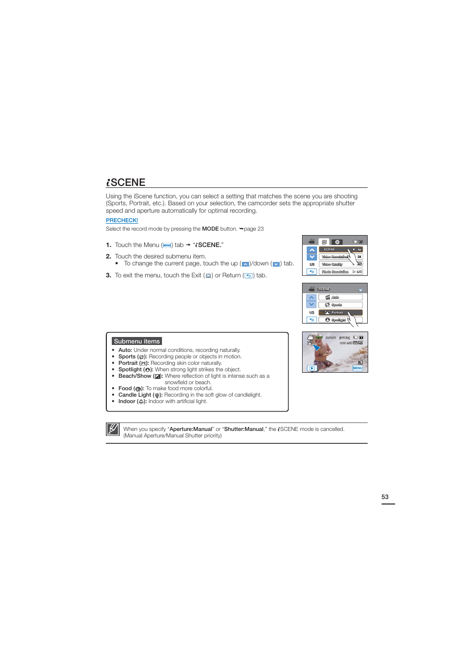 Iscene, Scene | Samsung HMX-H204BN User Manual | Page 65 / 145