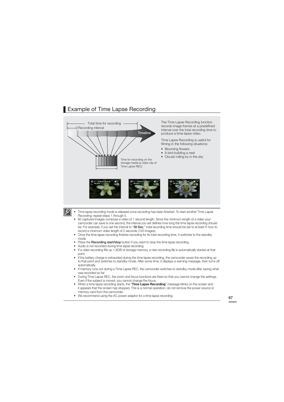 Example of time lapse recording | Samsung HMX-H204BN User Manual | Page 79 / 145