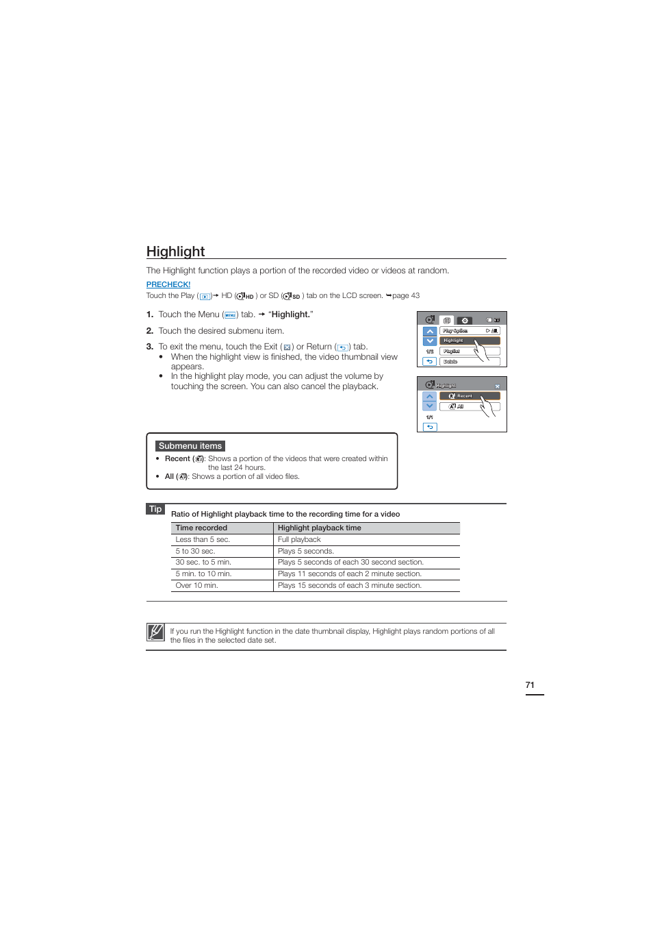 Highlight | Samsung HMX-H204BN User Manual | Page 83 / 145