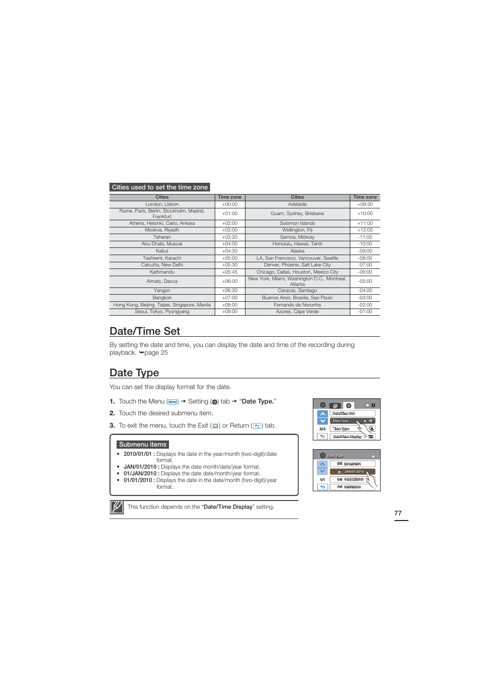 Date/time set, Date type | Samsung HMX-H204BN User Manual | Page 89 / 145