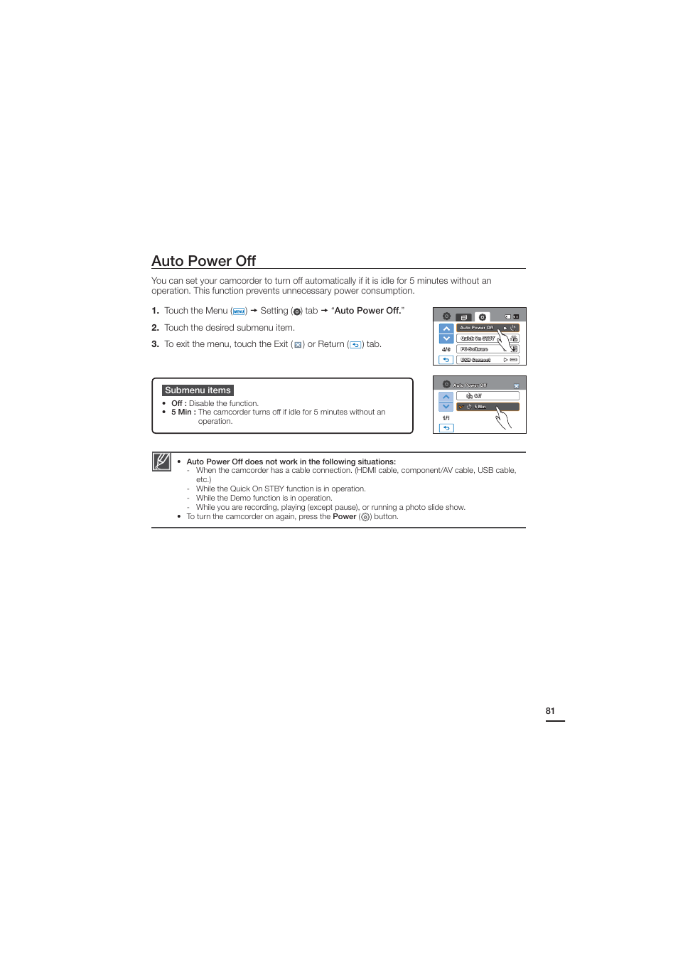 Auto power off | Samsung HMX-H204BN User Manual | Page 93 / 145