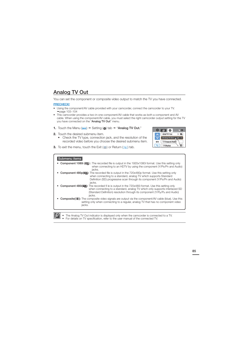 Analog tv out | Samsung HMX-H204BN User Manual | Page 97 / 145