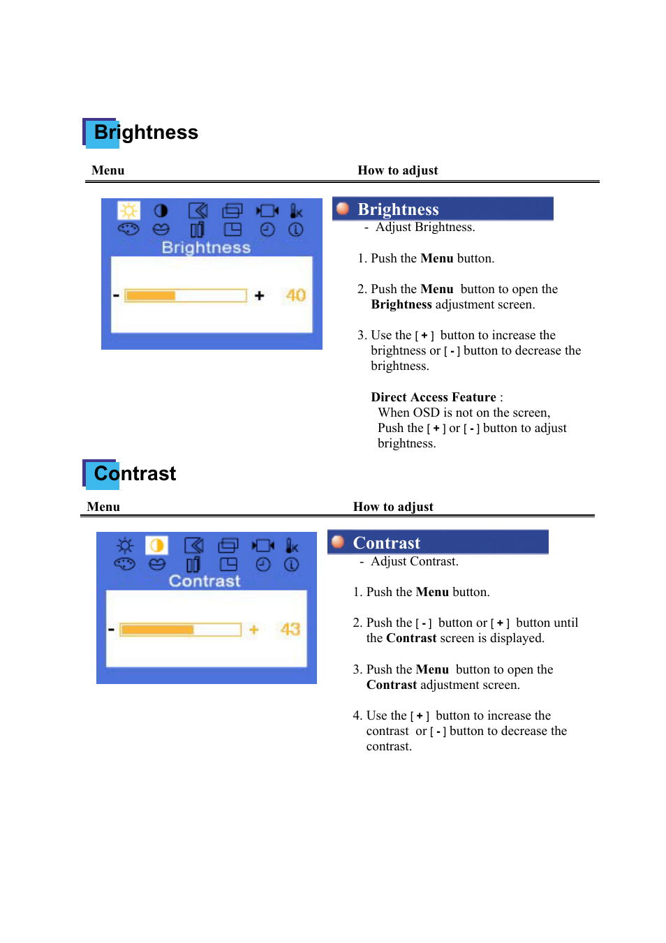 Brightness contrast, Brightness, Contrast | Samsung 172x User Manual | Page 31 / 69