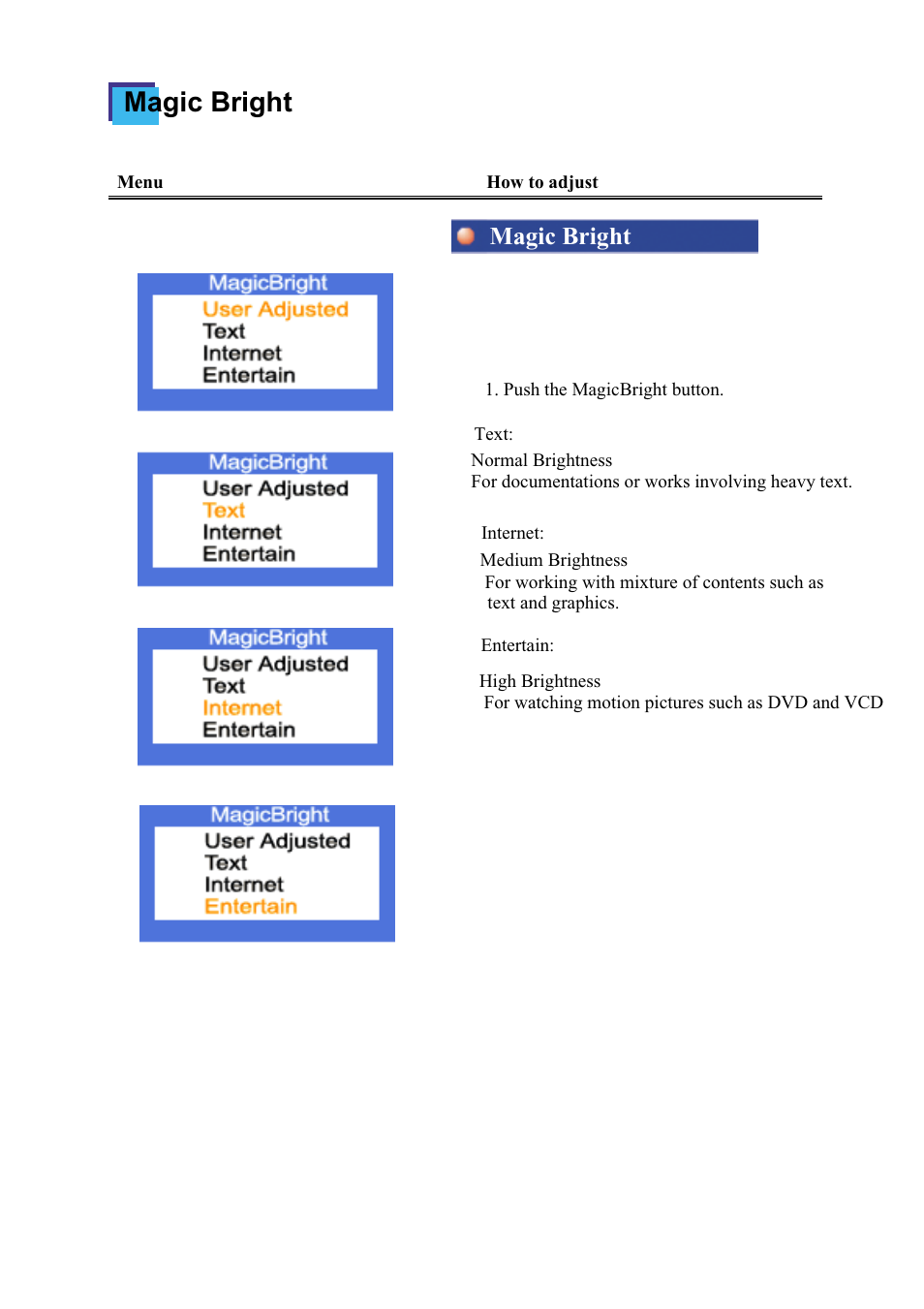 Magic bright | Samsung 172x User Manual | Page 40 / 69