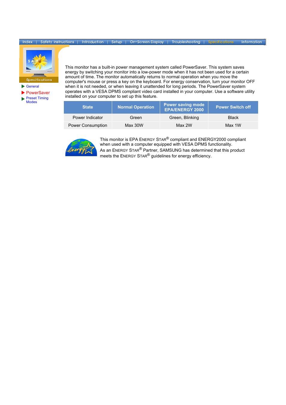 Powersaver, Syncmaster 152x | Samsung 172x User Manual | Page 52 / 69