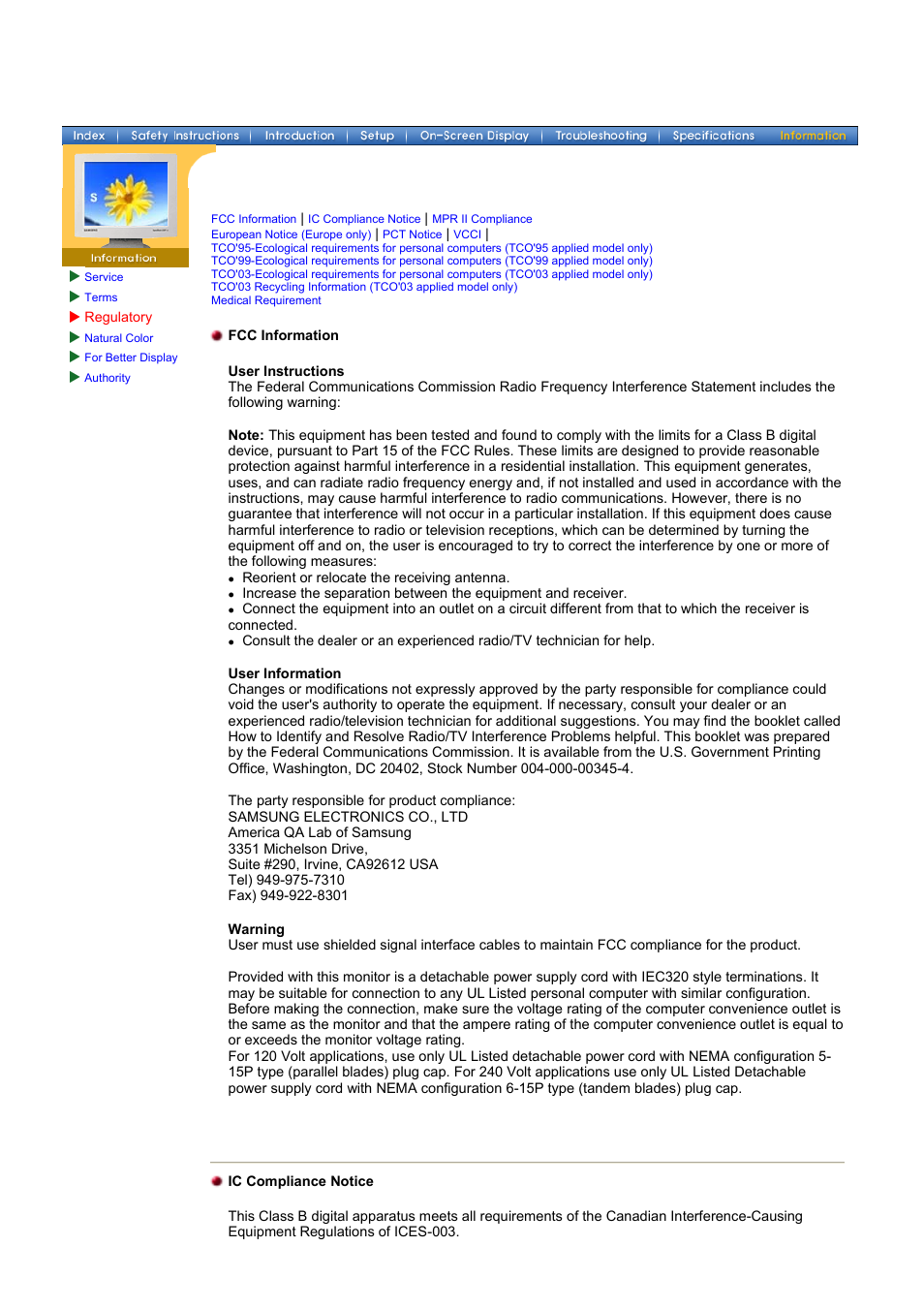 Regulatory | Samsung 172x User Manual | Page 60 / 69