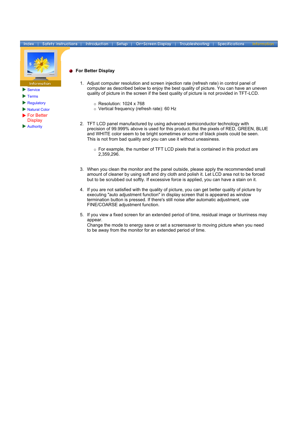 For better display | Samsung 172x User Manual | Page 68 / 69