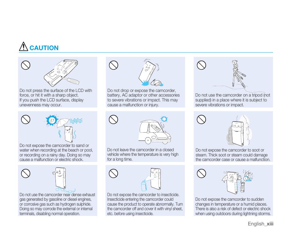 Caution | Samsung HMX-U100 User Manual | Page 13 / 102