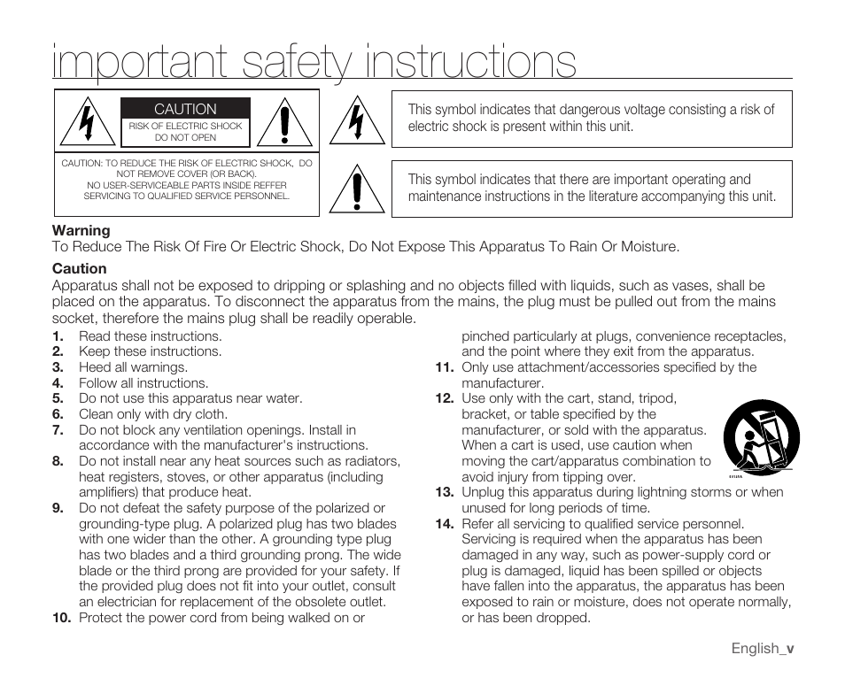 Important safety instructions | Samsung HMX-U100 User Manual | Page 5 / 102