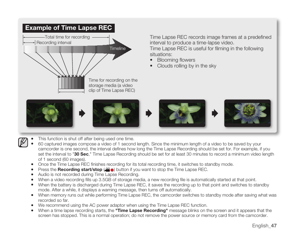 Example of time lapse rec | Samsung HMX-U100 User Manual | Page 59 / 102