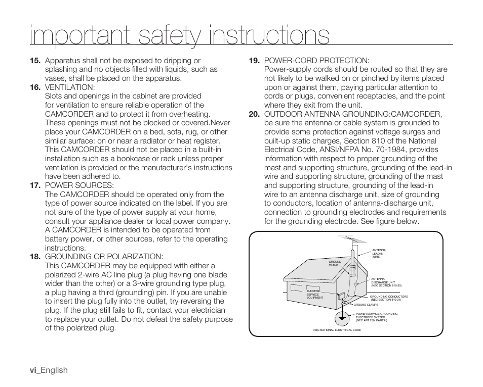 Important safety instructions | Samsung HMX-U100 User Manual | Page 6 / 102