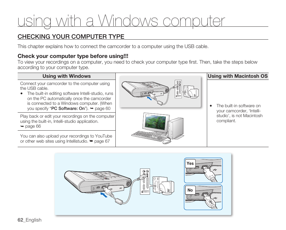 Using with a windows computer, Checking your computer type | Samsung HMX-U100 User Manual | Page 74 / 102