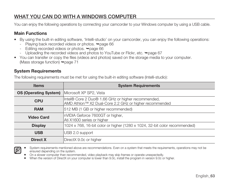 What you can do with a windows computer | Samsung HMX-U100 User Manual | Page 75 / 102