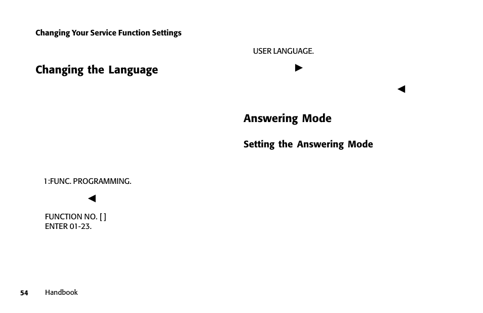 Changing the language, Answering mode | Samsung 5400 User Manual | Page 54 / 184